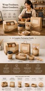 Kit d'emballage de boulangerie pour Thanksgiving en carton kraft chaud, personnalisable avec impression, comprenant boîte, sac, pochette, manchon pour tasse et autocollant, pour vente à emporter, vente en gros et en vrac - Product Image 4