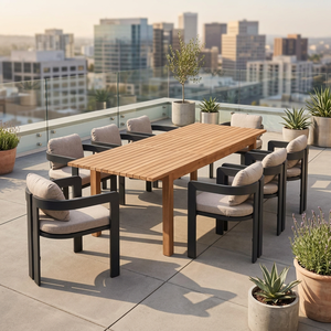 Contemporary Solid Wood Outdoor <b>Dining</b> <b>Table</b> Set Rectangle 8 Seater Modern Patio Furniture Cushioned <b>Chairs</b> for Courtyard Use - Product Image 3
