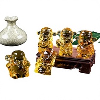 Ornement émaillé jaune [Zibo Glaze] Cinq Divinités de la Richesse, technique de cuisson, nouveau style chinois, patrimoine culturel immatériel, pour les affaires