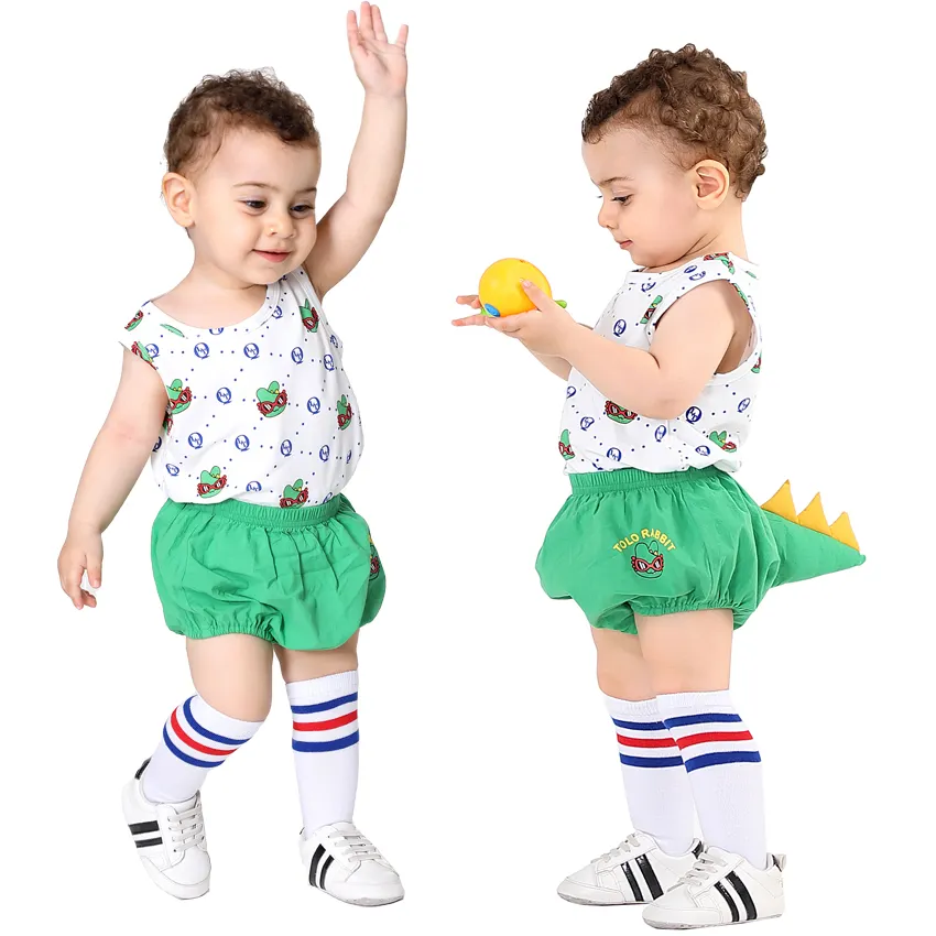 Toddlers Cute Two Piece Outfit Summer Baby clothes Sets Cartoon Kids Sleeveless T-shirt   Shorts Set