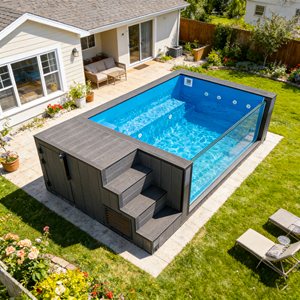 Petite piscine à jets d'eau de jardin en bois WPC, mini piscine hors sol en fibre de verre, piscine extérieure - Product Image 4