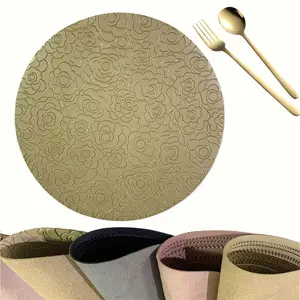 Manteles Individuales redondos en relieve para mesa de comedor, manteles individuales de pvc de imitación para mesa de comedor, de lujo, mate