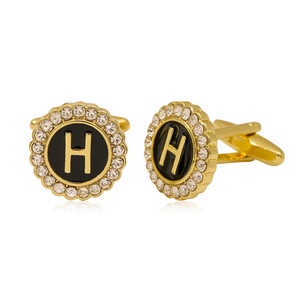 Boutons de manchette et pinces à cravate créatifs sertis de diamants ronds pour hommes, motif 26 lettres anglaises, idéaux pour les costumes <span class=keywords><strong>d</strong></span>'affaires - Product Image 6