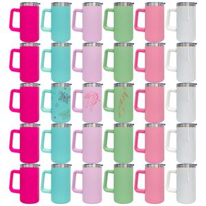 Tasses à café en acier inoxydable de 20 oz avec logo personnalisé, sublimation macaron, avec poignée amovible en plastique - Product Image 1