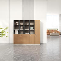 Archivador Modular Moderno con Puerta de Vidrio Transparente y Almacenamiento Inferior con Cerradura para Espacio de Trabajo Ejecutivo