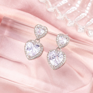 ต่างหูเงินเคลือบเงา ชุดสร้อยคอและต่างหูรูปใบโคลเวอร์ ต่างหูเงินแท้ 925 ต่างหูประดับเพชร - Product Image 1