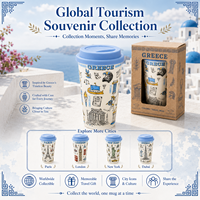 Mug de voyage en céramique souvenir de Grèce avec couvercle en silicone, design urbain pour collection de mugs de voyage en porcelaine, personnalisation OEM ODM, vente en gros