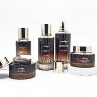 Ensemble de pots de conteneurs de soins de la peau en verre uniques de luxe Bouteille en verre rechargeable Emballage cosmétique cosmétique