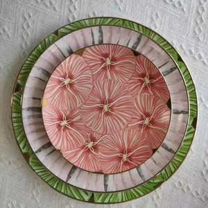 Rosa Blumen geprägte Keramik Ladegerät Spitze Rand Porzellan Teller Teller Wieder verwendbares Geschirr Set für Partys - Product Image 4