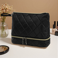 Sac à cosmétiques matelassé double couche, porte-pinceaux de maquillage, design professionnel, sac à maquillage pour femmes et hommes