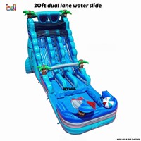 Structure gonflable commerciale double toboggan aquatique et château sauteur pour locations événementielles, avec conception robuste