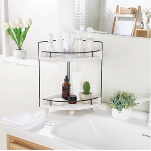 Étagère <span class=keywords><strong>de</strong></span> rangement multifonctionnelle à 2 niveaux en bois durable et écoresponsable pour coiffeuse ou coin <span class=keywords><strong>de</strong></span> <span class=keywords><strong>salle</strong></span> <span class=keywords><strong>de</strong></span> <span class=keywords><strong>bain</strong></span>, support <span class=keywords><strong>de</strong></span> comptoir non pliable - Product Image 6