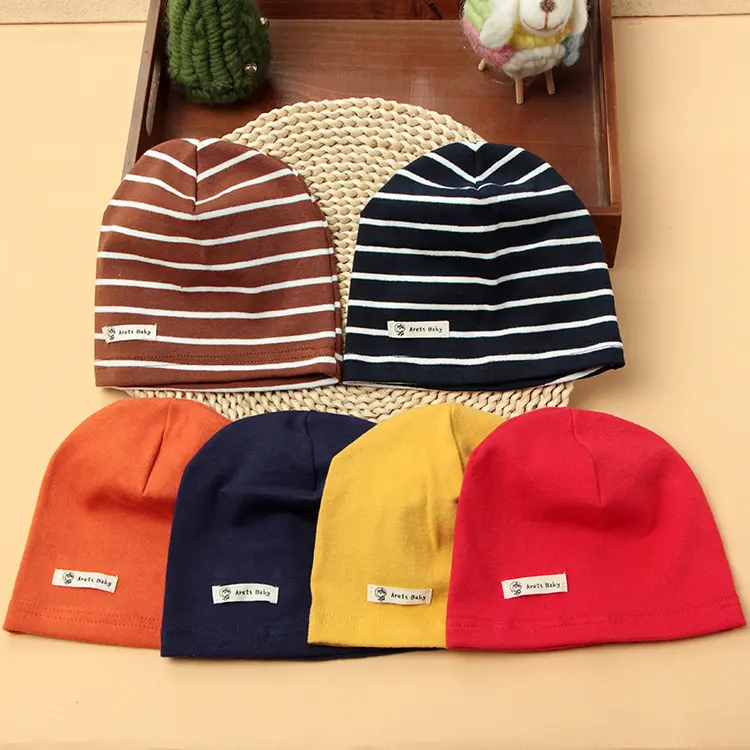 หมวกถักผ้าฝ้ายแบบบางสำหรับฤดูใบไม้ผลิและฤดูใบไม้ร่วงหมวกเด็กทารกแรกเกิดแขนสีทึบ