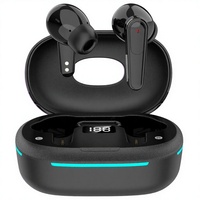 Écouteurs de jeu TWS noirs intra-auriculaires Bluetooth 5.3 HiFi sans fil à faible latence avec étui de charge LED pour le gaming et la musique