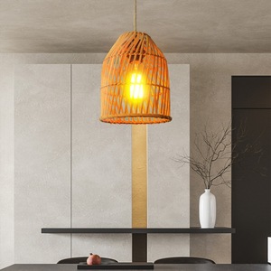 Rattan Woven Pendant <b>Light</b> Bell Shape E27 Bulb Bedroom Dining Room Decor - Product Image 3