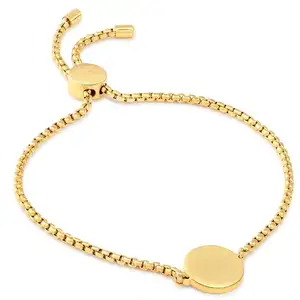 Edelstahl personalisiert hypoallergeneschmuck Gravur-Tags individuell einfarbig runde Scheibe verstellbarer Schieber Armband Gold