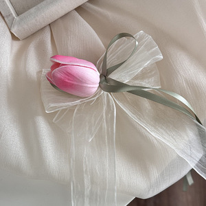 Pinza para el pelo Sweet Tulip de 5 cm con diseño de borde de cinta de tela y malla, accesorios para el cabello para mujeres y niñas - Product Image 5