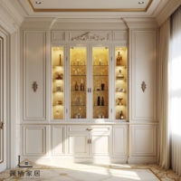 Vitrina tradicional de madera maciza para vinos, con diseño de arco para pared, estantería abierta, mostrador de bar multifunción y gabinete de almacenamiento.