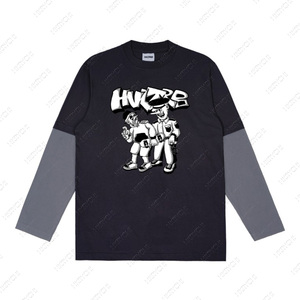 T-shirt décontracté pour homme en coton épais 100 %, coupe carrée, manches longues, épaules tombantes, motif uni, hiver - Product Image 1