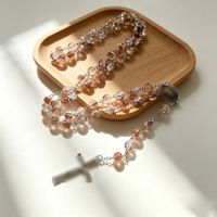 Collier de prière en perles de verre rondes bicolores en gros avec pendentif croix, perles de verre de 8 mm, bijoux catholiques