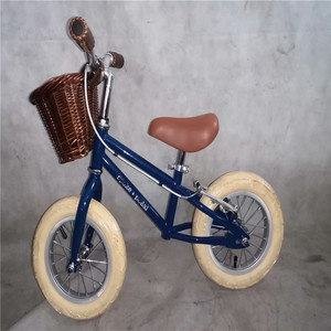 Vélo d'équilibre rétro pour enfants de 12 pouces avec panier en osier, vélo d'apprentissage <span class=keywords><strong>vintage</strong></span> sans pédales pour filles et garçons de 2 à 5 ans - Product Image 5