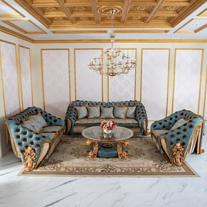 Divano Classico di Lusso con Foglia d'Oro, Stile Barocco Turco, <span class=keywords><strong>in</strong></span> Broccato di Seta a Righe, con <span class=keywords><strong>Tavolino</strong></span> Rotondo <span class=keywords><strong>in</strong></span> <span class=keywords><strong>Vetro</strong></span> per Hotel di Lusso - Product Image 1