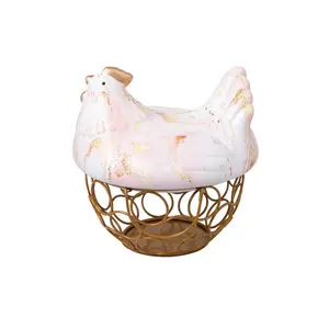 EW llegadas-cesta de huevos de cerámica de alambre, diseño de mármol, cesta de fruta con forma de pollo