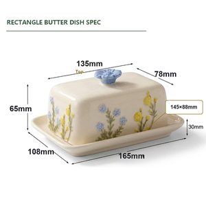 Beurrier en céramique avec couvercle floral en relief 3D, boîte de rangement pour beurre en céramique peinte à la main de style pastoral pour comptoir de cuisine - Product Image 6