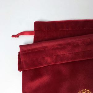 Custom logo Printed Soft Velvet <b>Drawstring</b> <b>Pouch</b> Red Color Dust Bag Shoes for logo Printed - Product Image 6