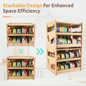 <b>Bamboo</b> Wood Pet Food Storage Rack Double Layer Rotating Can Organizer For Cat Dog Treats Freshness Keeper - Product Image 4