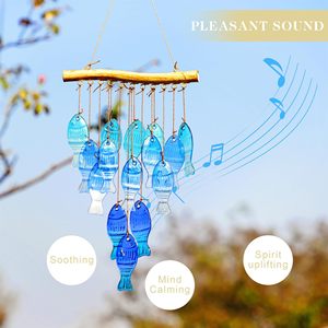 Campanas de viento de vidrieras de peces de mar azul colgantes para jardín al aire libre Patio y decoraciones de boda - Product Image 3
