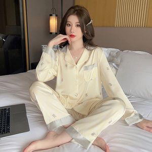 Nuove donne Grid Stripe Nightwear Luxury Ice Silk <span class=keywords><strong>pigiama</strong></span> Set manica lunga Soft Sleepwear <span class=keywords><strong>donna</strong></span> primavera estate <span class=keywords><strong>pigiama</strong></span> di grandi dimensioni - Product Image 4