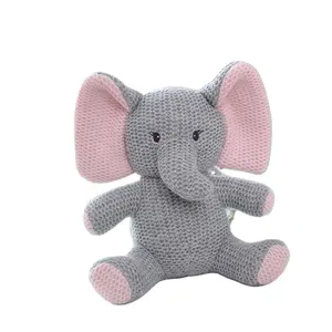 Peluche éléphant et lapin tricoté de haute qualité, jouets animaux mignons tricotés, vente en gros, pièces