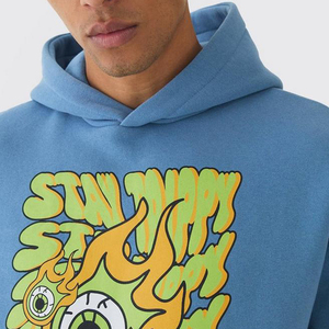 Conjunto de Sudadera con Capucha Azul para Hombre, Corte Holgado, Forro Polar, Estampado de Dibujos Animados, Ropa Deportiva con Bolsillo, para Otoño - Product Image 6