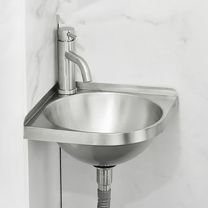 Évier mural triangulaire compact en acier inoxydable SS304, lavabo durable en acier inoxydable pour <span class=keywords><strong>salle</strong></span> <span class=keywords><strong>de</strong></span> <span class=keywords><strong>bain</strong></span> compacte et <span class=keywords><strong>caravane</strong></span> - Product Image 3