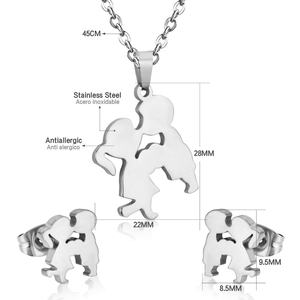 Juego de Joyería al por Mayor para Niños y Niñas, Tipo Collar, de Acero Inoxidable, Chapado en Oro, con Colgante y Aretes - Product Image 4