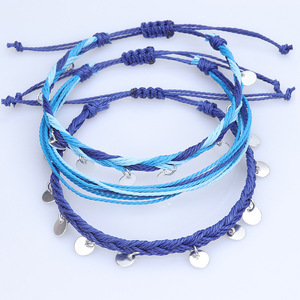 Tobilleras de cuerda trenzada impermeables para hombre y mujer, pulsera tejida de hilo de cera de estilo bohemio a la moda, conjunto de pulseras de <span class=keywords><strong>surf</strong></span> a prueba de agua - Product Image 5