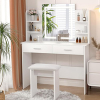 Table de toilette moderne en MDF au design simple avec miroir, tiroirs et tabouret de maquillage pour usage domestique