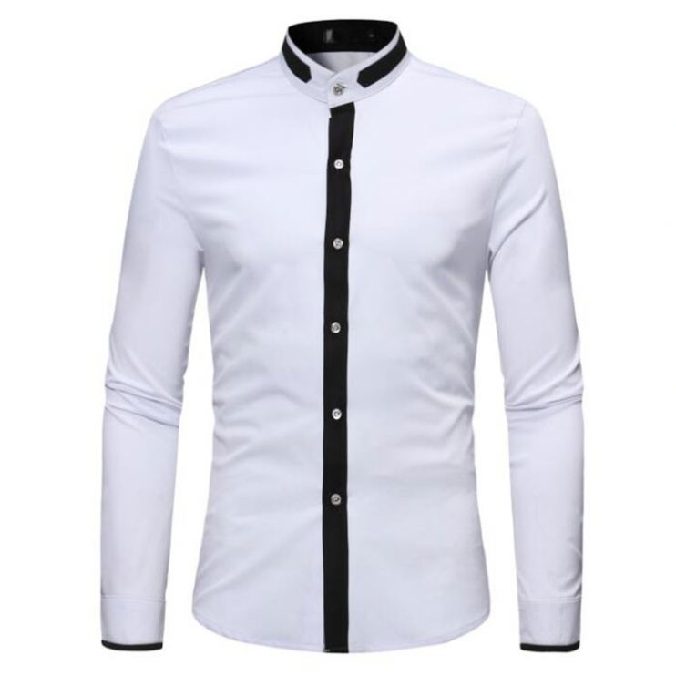 Autumn Men Hipster Banded Dress Shirts New Slim Fit Long Sleeve Stand  Collar Casual Contrast Color Shirt for Male| Alibaba.com