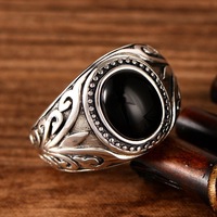 Bague en agate rouge et noire pour homme, émail antique, lourde, en argent sterling 925, bijoux de mode