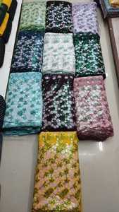 Indian Supplier's Most Selling Embroidered Rainbow Sequence Border Net Lace <b>Fabric</b> for Wedding and Party Dresses - Product Image 2