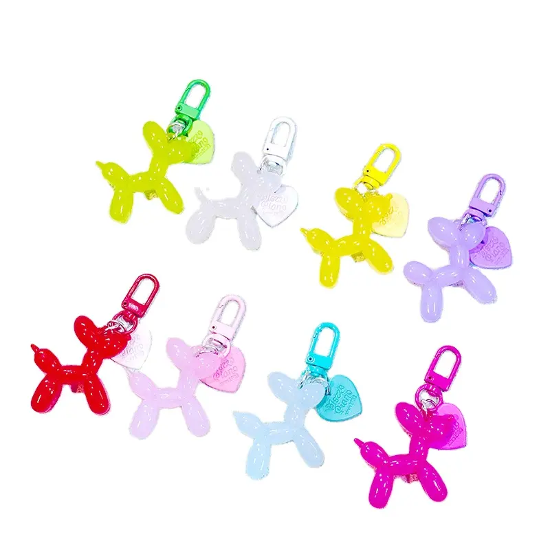 Gantungan kunci jeli anjing balon hewan kartun gantungan kunci liontin karet lembut warna-warni cincin kunci pasangan hadiah tas aksesori pesona