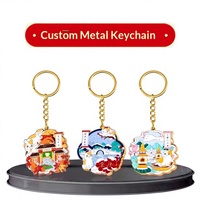 Porte-clés personnalisés en métal électroplaqué en forme de papillon, impression de logo de dessin animé anime DIY, cadeau pour la maison