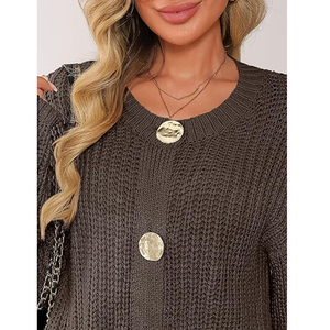 Jaqueta Cardigã Feminina Plus Size Atacado Personalizada Estilo Chinês Padrão Regular Respirável de Inverno em Algodão de Tricô Grosso - Product Image 2