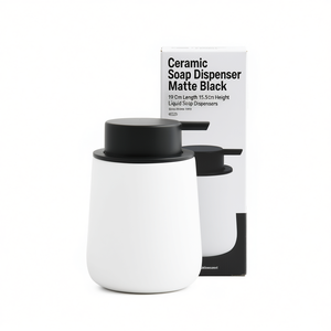 Distributeur de savon en céramique noir mat, longueur 19 cm, hauteur 15,5 cm, distributeurs de savon liquide - Product Image 2
