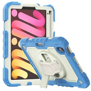 For iPad Mini 6 Case for Kids Heavy Duty Rugged Tablet Case Cover with folded stand on back