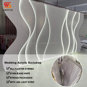 SMOOTH UV Print <b>Cream</b> PVC Backdrop White Ripple Backdrop Stand With Light For Wedding Decoration - Product Image 4