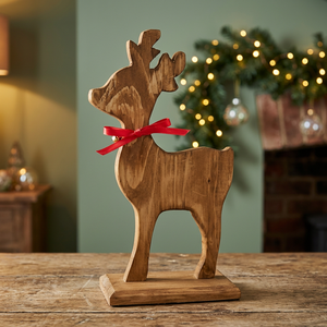 Ornement de Noël en bois fait main en forme de renne, décoration de cerf debout, centre de table de fête, décoration intérieure - Product Image 2