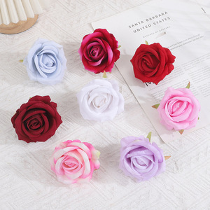 Tête de rose en soie ronde de 7 cm, branche unique, pour décoration de mariage, matériel de couronne DIY - Product Image 1