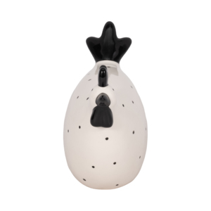 Statuetta di pollo in ceramica con macchie nere e ali per decorare la casa o l'ufficio - Product Image 3